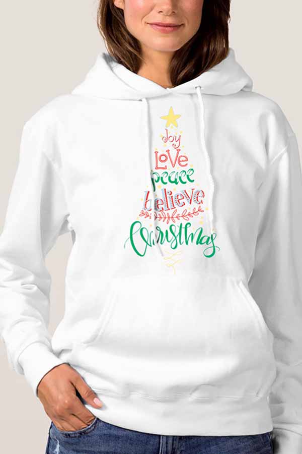 Christmas Tree Letter Composition Hoodie White