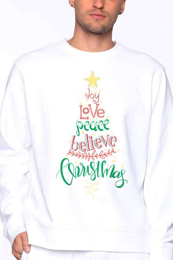 Pullover Joy Love Peace Believe Christmas Sweatshirt White