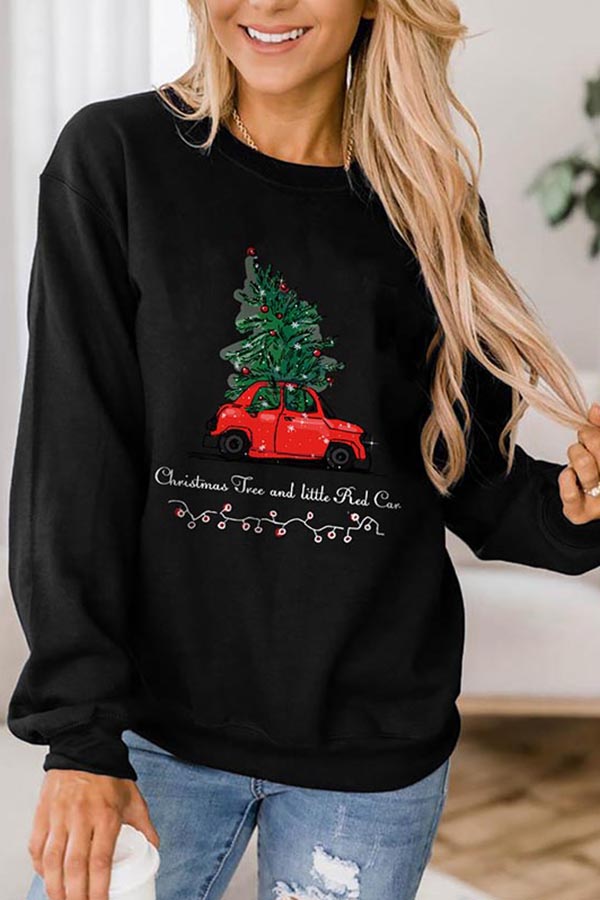Little Red Car Christmas Sweatshirt For Women Black