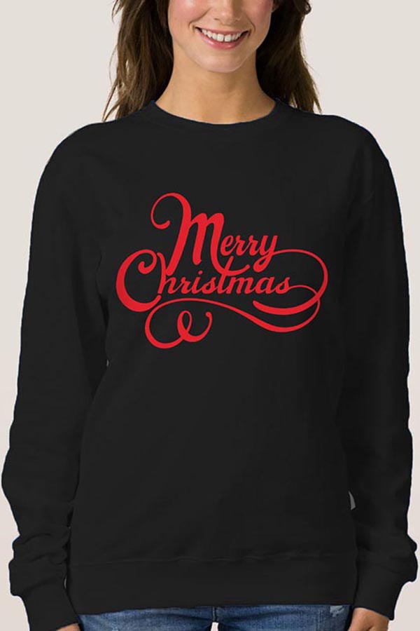 Merry Christmas Long Sleeve Women Sweatshirt Black