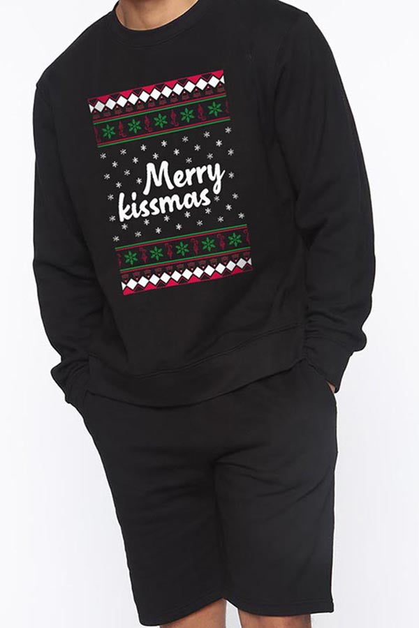 Merry Kissmas Christmas Couple Sweatshirt For Men Black