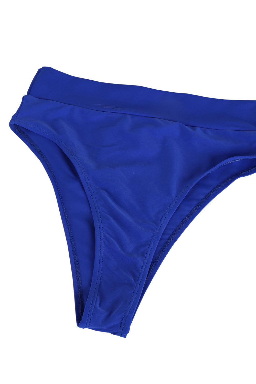 Womens Plain Bandeau Top&High Waist Bottom Bikini Set Sapphire Blue