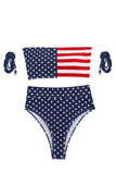 Flag Print Bandeau Top High Waisted Bikini Set Navy Blue