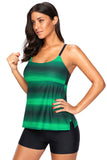 Womens 2 Piece Bathing Suit Criss Cross Back Color Block Print Tankini Swimsuit