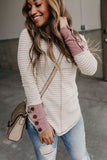 Waffle Knit Colorblock Buttoned Cuff Long Sleeve Blouse