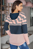 Women's Casual Color Block Pullover Hooded Sweatshirts Drawstring Hoodie