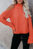 Women's Cold Shoulder Mock Neck Knitted Sweater with Side Slits