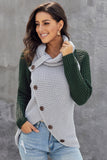 Womoen's Button Turtle Cowl Neck Jumper Tops Asymetric Hem Wrap Pullover Pull