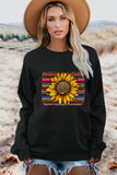 Leopard Striped Sunflower Print Womens Sweatshirt Crewneck Pullover Tee Tops