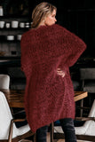 Women's Fuzzy Knit Cardigan Long Sleeve Plain Cardigan Pockets