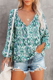 Vintage Print V Neck Blouse