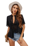 Gray Crochet Lace Splicing Short Sleeve Top
