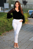 Womens Crochet White Bell Sleeve Top