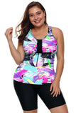 Womens Racerback Ombre Color Block Print Tankini Swimsuits