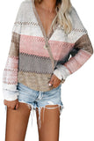 Women's Color Block Knit Jumper Deep V Neck Wrap Oversized Knitted Pullover Sweater