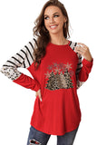 Striped Animal Print Colorblock Long Sleeve Top