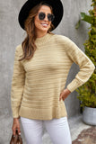 Hauts tricotés à manches longues pour femmes Pull à col montant de couleur unie