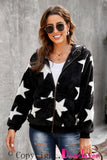 Women's Camo Stars Print Zipper Fleece Hooded Coat with Pockets