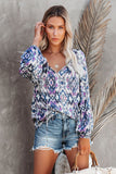 Vintage Print V Neck Blouse