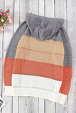 Women's Color Block Drawstring Hoodies Knitted Pullover Sweatshirts