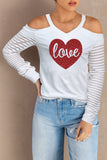 Love Sequin Heart Shaped Print Cut Out Long Sleeve Top