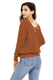 Women's Crew Neck Backless Knitted Pullover Cross Back Sweater