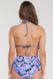 Womens High Waist Two Pieces Bikini Set Halter Striped Tassel Trim Swimsuit