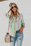 Striped Long Sleeve Top Button Down Shirt For Women