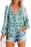 Vintage Print V Neck Blouse