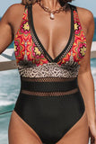 Women's One Piece Swimsuit Floral Leopard Print Color Block Mesh Bathing Suits
