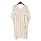 Women's Crochet Cover Up Half Sleeves Lace Knitted Tassel Tie Kimono Beachwear