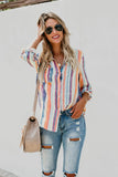 Striped Long Sleeve Top Button Down Shirt For Women
