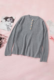 Women's Crew Neck Drop Shoulder Buttoned Waffle Knit Sweater
