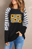 Striped Animal Print Colorblock Long Sleeve Top