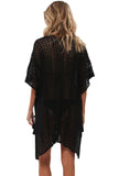 Women's Crochet Cover Up Half Sleeves Lace Knitted Tassel Tie Kimono Beachwear