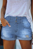 Short en jean taille haute à revers