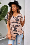 Chemises à col en V pour femmes Tie Dye Tee Tops