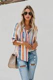 Striped Long Sleeve Top Button Down Shirt For Women
