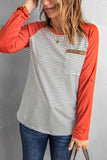 Womens Raglan Sleeve Striped Top with Pocket