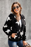 Women's Camo Stars Print Zipper Fleece Hooded Coat with Pockets