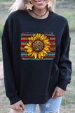 Leopard Striped Sunflower Print Womens Sweatshirt Crewneck Pullover Tee Tops