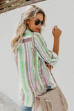 Striped Long Sleeve Top Button Down Shirt For Women