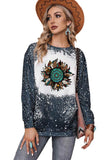 Tie-dyed Sunflower Print Long Sleeve Pullover Sweatshirt