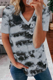 Chemises à col en V pour femmes Tie Dye Tee Tops