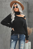 Women's  Strapped Cut Out Shoulder Knitted Top Solid Color Turtleneck Sweater