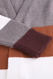 Women's Open Front Long Cardigan Colorblock Knit Sweater with Pockets
