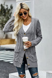 Womens Long Sleeve Cable Knit Long Cardigan Button Pocket Loose Outerwea