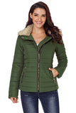 LC85117-9XXL, LC85117-9XL, LC85117-9L, LC85117-9M, LC85117-9S, Broute Green Winter Coats for Women Camel Faux Fur Collar Trim Black Quilted Jacket Outerwear