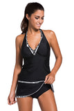 Womens Plus Size Swimsuit Halter Tankini Top and Skort Bottom Set Bathing Suits