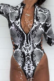 Womens Rash Guard Animal Print Zipper Cut Out Swimsuit